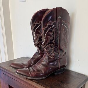 Men's Brown and Red Vintage Leather Cowboy Boots